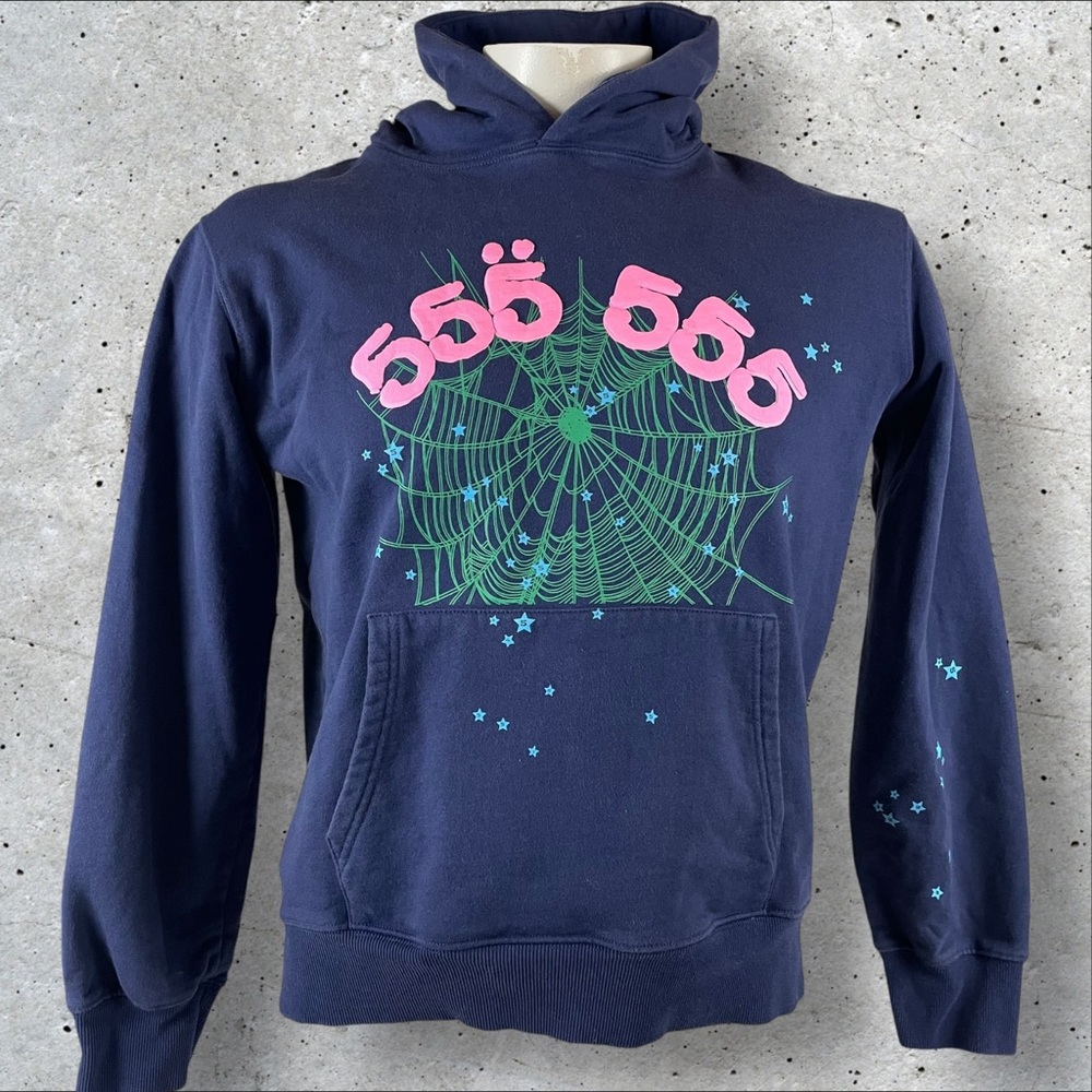 Young Thug Spider Hoodie Medium Worldwide Angel Number 555 Navy Pink R1 - Picture 2 of 11